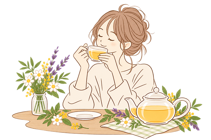 ハーブティーを飲む女性